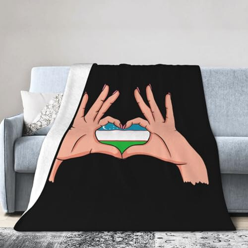 Holding Love in Your Hands Flag of Uzbekistan Throw Blanket for Couch Bed Sofa Soft Comfortable Blanket 60