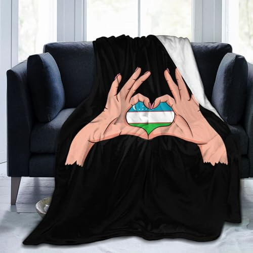 Holding Love in Your Hands Flag of Uzbekistan Throw Blanket for Couch Bed Sofa Soft Comfortable Blanket 60