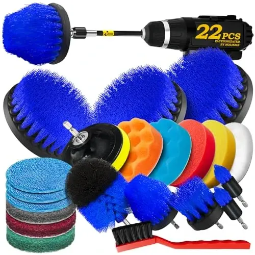 Holikme 22Pack Drill Brush AttacModazoneents Set, Scrub Pads & Sponge, Buffing Pads, Power Scrubber Brush, Car Polishing Pad Kit,Wax Applicator Pad,Car Cleaning Kit,Cleaning Supplies,Masonry Brushes(Blue) - HOLIKME