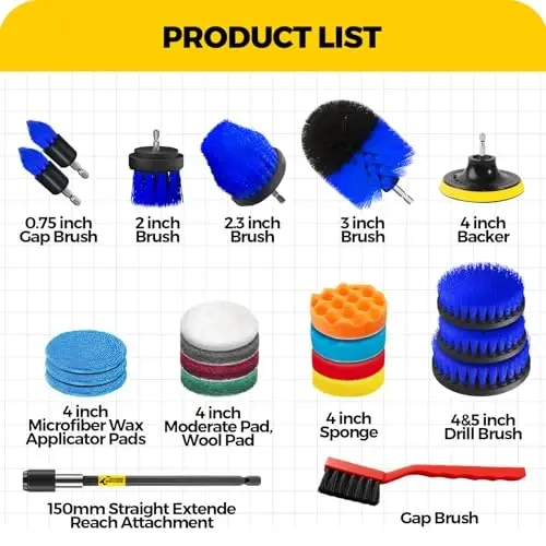 Holikme 22Pack Drill Brush AttacModazoneents Set, Scrub Pads & Sponge, Buffing Pads, Power Scrubber Brush, Car Polishing Pad Kit,Wax Applicator Pad,Car Cleaning Kit,Cleaning Supplies,Masonry Brushes(Blue) - 7