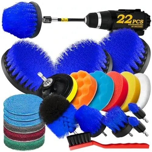 Holikme 22Pack Drill Brush AttacModazoneents Set, Scrub Pads & Sponge, Buffing Pads, Power Scrubber Brush, Car Polishing Pad Kit,Wax Applicator Pad,Car Cleaning Kit,Cleaning Supplies,Masonry Brushes(Blue) - 1