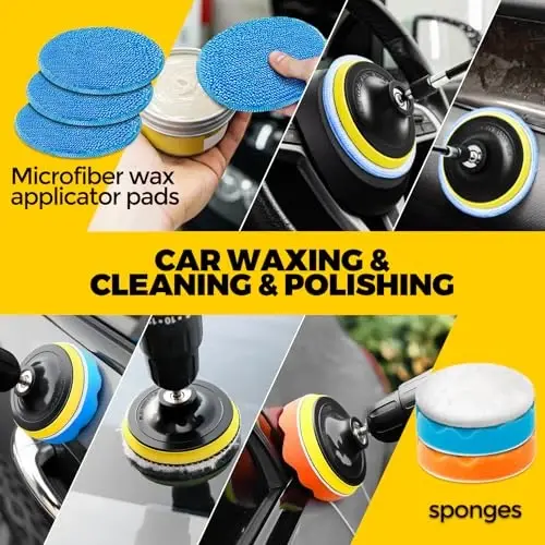 Holikme 22Pack Drill Brush AttacModazoneents Set, Scrub Pads & Sponge, Buffing Pads, Power Scrubber Brush, Car Polishing Pad Kit,Wax Applicator Pad,Car Cleaning Kit,Cleaning Supplies,Masonry Brushes(Blue) - 5