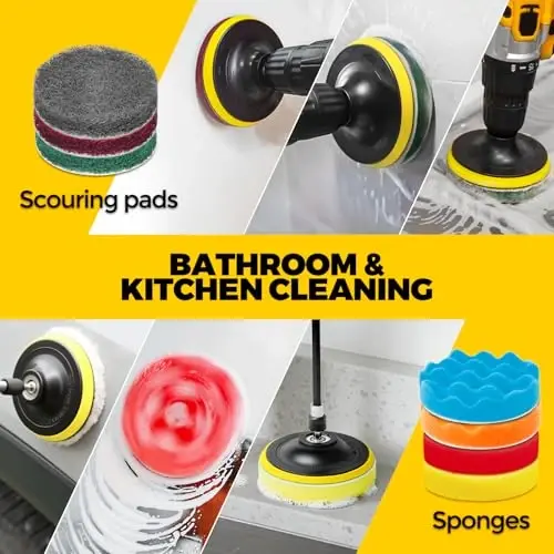 Holikme 22Pack Drill Brush AttacModazoneents Set, Scrub Pads & Sponge, Buffing Pads, Power Scrubber Brush, Car Polishing Pad Kit,Wax Applicator Pad,Car Cleaning Kit，Cleaning Supplies，Masonry Brushes,Black - 4