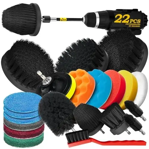 Holikme 22Pack Drill Brush AttacModazoneents Set, Scrub Pads & Sponge, Buffing Pads, Power Scrubber Brush, Car Polishing Pad Kit,Wax Applicator Pad,Car Cleaning Kit，Cleaning Supplies，Masonry Brushes,Black - 1