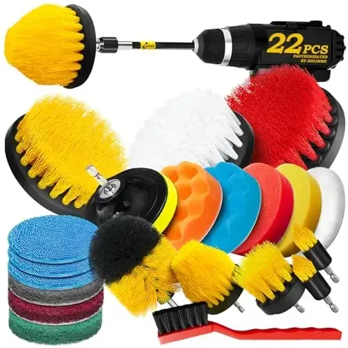 Holikme 22Pack Drill Brush AttacModazoneents Set,Scrub Pads & Sponge, Buffing Pads,Power Scrubber Brush,Car Polishing Pad Kit,Wax Applicator Pad,Car Cleaning Kit,Masonry Brushes,Cleaning Supplies - Holikme