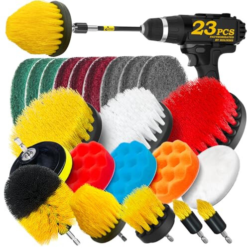 Holikme 23Pack Drill Brush Attachments Set, Scrub Pads & Sponge, Buffing Pads, Power Scrubber Brush with Extend Long Attachment, Car Polishing Pad Kit, Cleaning Supplies，Shower Scrub,Scratch Brushes - 2