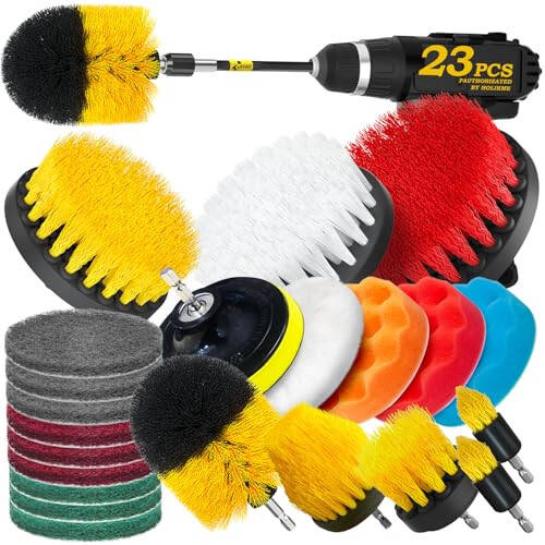 Holikme 23Pack Drill Brush Attachments Set, Scrub Pads & Sponge, Buffing Pads, Power Scrubber Brush with Extend Long Attachment, Car Polishing Pad Kit, Cleaning Supplies，Shower Scrub,Scratch Brushes - 1