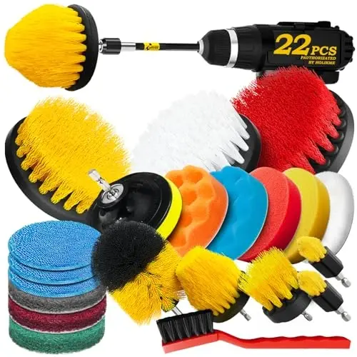 Holikme 23Pack Drill Brush Attachments Set, Scrub Pads & Sponge, Buffing Pads, Power Scrubber Brush with Extend Long Attachment, Car Polishing Pad Kit, Cleaning Supplies，Shower Scrub,Scratch Brushes 
