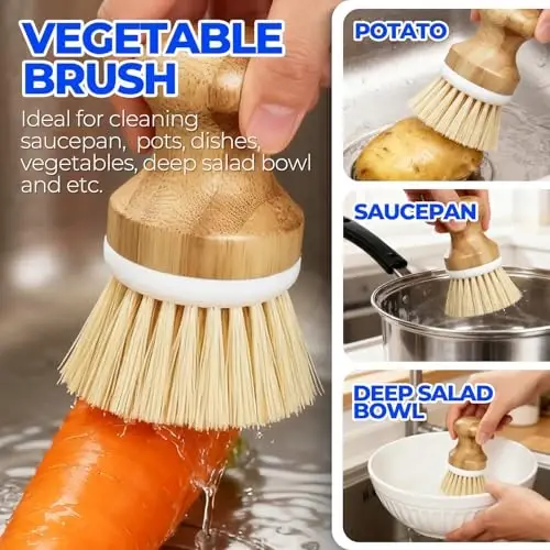 Holikme 6 Pack Dish Brush Shimgich Yostig'i Butilka Cho'tkasi, Idish Cho'tkasi, Palma Skrab Cho'tkasi va Somon Cho'tkasi, Idish Butilka Stakan Tovasi Qozon Qozonni Temir, Sariq uchun Uzoq Tutqichli Idish Yuvish Mashinasi - 1