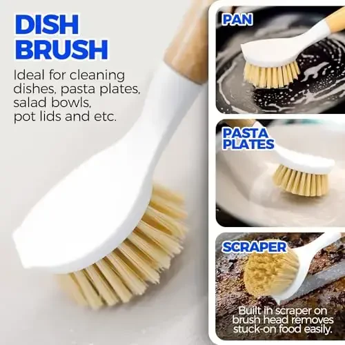 Holikme 6 Pack Dish Brush Shimgich Yostig'i Butilka Cho'tkasi, Idish Cho'tkasi, Palma Skrab Cho'tkasi va Somon Cho'tkasi, Idish Butilka Stakan Tovasi Qozon Qozonni Temir, Sariq uchun Uzoq Tutqichli Idish Yuvish Mashinasi - 3