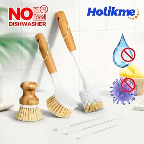 Holikme 6 Pack Dish Brush Shimgich Yostig'i Butilka Cho'tkasi, Idish Cho'tkasi, Palma Skrab Cho'tkasi va Somon Cho'tkasi, Idish Butilka Stakan Tovasi Qozon Qozonni Temir, Sariq uchun Uzoq Tutqichli Idish Yuvish Mashinasi - 5