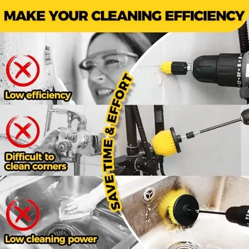 Holikme 8 Piece Drill Brush AttacModazoneent Set, Power Scrubber with Extend Long Handle, Cleaning Supplies for Shower, Bathtub, Bathroom, Kitchen (White) - 5