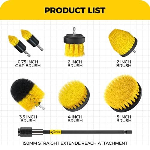 Holikme 8 Piece Drill Brush AttacModazoneents Set, Power Scrubber with Extend Long AttacModazoneent，Cleaning Supplies for Bathtub, Shower, Grout, Tile(Yellow) - Holikme (1)