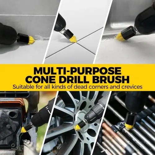 Holikme 8 Piece Drill Brush AttacModazoneents Set, Power Scrubber with Extend Long AttacModazoneent，Cleaning Supplies for Bathtub, Shower, Grout, Tile(Yellow) - 5