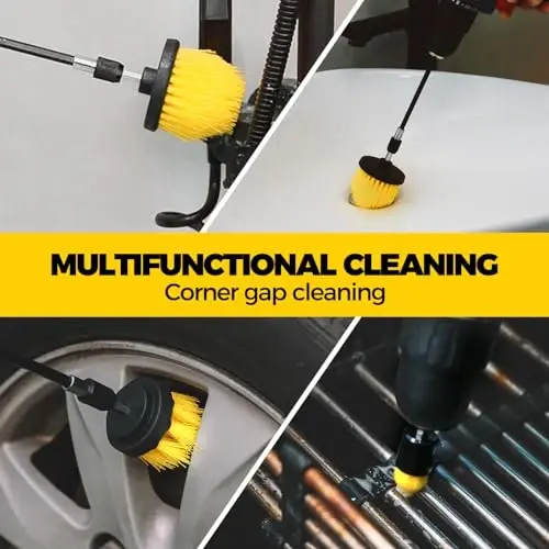 Holikme 8 Piece Drill Brush Attachments Set, Power Scrubber Brush with Extend Long Attachment，Cleaning Supplies，Scrub，Shower Scrubber，Bathtub, Bathroom, Kitchen（Black） - 4