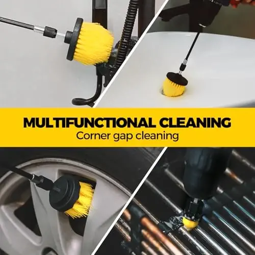 Holikme 8 Piece Drill Brush Attachments Set, Power Scrubber Brush with Extend Long Attachment，Cleaning Supplies，Scrub，Shower Scrubber，Bathtub, Bathroom, Kitchen（Black） - 3