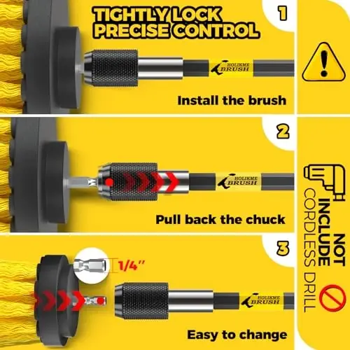 Holikme 8 Piece Drill Brush AttacModazoneents Set, Power Scrubber Brush with Extend Long AttacModazoneent，Cleaning Supplies，Scrub，Shower Scrubber，Bathtub, Bathroom, Kitchen（Black） - 7
