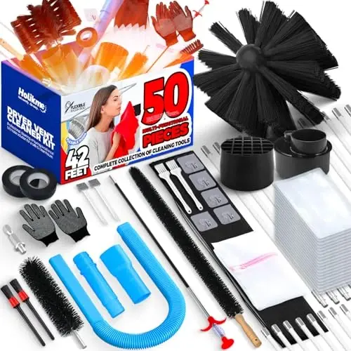 Holikme Dryer Vent Cleaner Kit Dryer Cleaning Tool Include Dryer Vent Brush, Omnidirectional Blue Dryer Lint Vacuum AttacModazoneent Dryer Lint Trap Brush, Vacuum & Dryer Adapters - 6