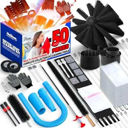 Holikme 50 Pieces 32 Feet Dryer Vent Cleaner Kit, Dryer Cleaning Tools, Include Dryer Vent Brush, Omnidirectional Blue Dryer Lint Vacuum AttacModazoneent, Dryer Lint Trap Brush, Vacuum & Dryer Adapters - 5