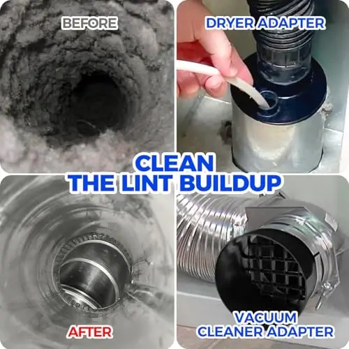 Holikme Dryer Vent Cleaner Kit, Dryer Cleaning Tools, Include Dryer Vent Brush, Omnidirectional Blue Dryer Lint Vacuum AttacModazoneent, Dryer Lint Trap Brush, Vacuum & Dryer Adapters - Modazone (1)
