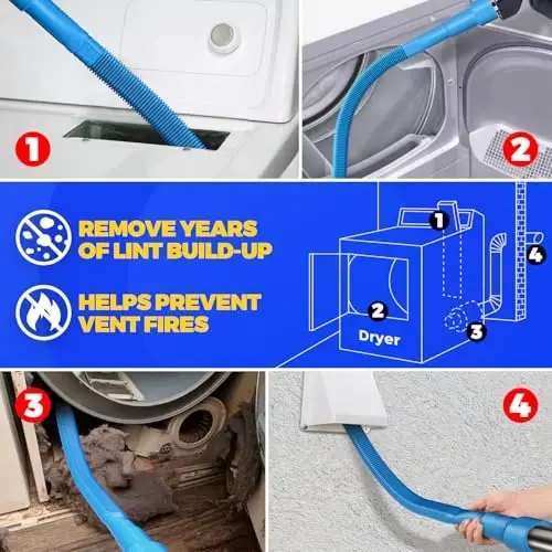 Holikme Dryer Vent Cleaner Kit Dryer Lint Vacuum AttacModazoneent Brush, Lint Remover, Dryer Vent Vacuum Hose Replacement Parts, Blue - 4
