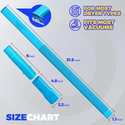 Holikme Dryer Vent Cleaner Kit Dryer Lint Vacuum AttacModazoneent Brush, Lint Remover, Dryer Vent Vacuum Hose Replacement Parts, Blue - 5
