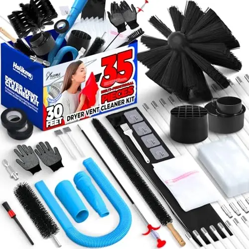 Holikme Dryer Vent Cleaner Kit, Include 30Feet Dryer Vent Cleaning Brush, Dryer Lint Vacuum AttacModazoneent, Lint Brush & Dryer Adapters, Blue - 1