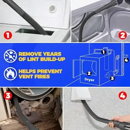 Holikme Dryer Vent Cleaner Kit Vacuum Hose AttacModazoneent Brush,Black - 4