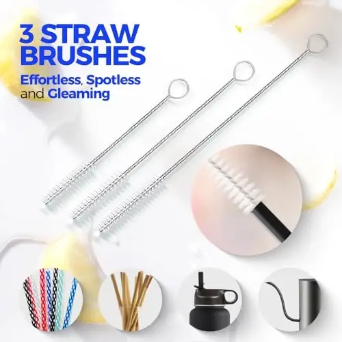 Holikme набор щеток для бутылок 6 шт., щетка для чистки бутылок из нержавеющей стали с длинной ручкой 14 дюймов, 3 щетки для трубочек, портативная щетка для чистки бутылок 3-в-1 для бутылок с водой, чашек, детских бутылочек, соломинок Желтый - 4
