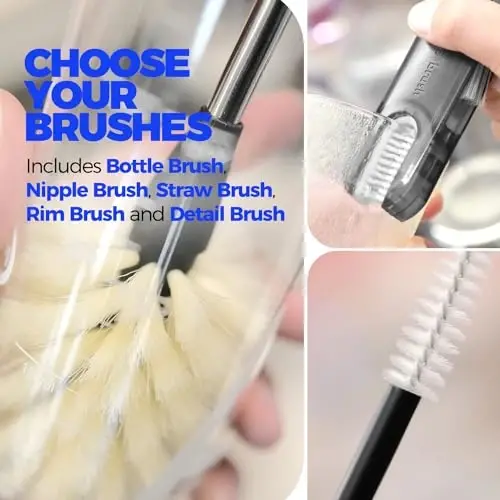 Holikme набор щеток для бутылок 6 шт., щетка для чистки бутылок из нержавеющей стали с длинной ручкой 14 дюймов, 3 щетки для трубочек, портативная щетка для чистки бутылок 3-в-1 для бутылок с водой, чашек, детских бутылочек, соломинок Желтый - 5