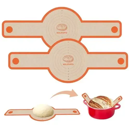 Silicone Bread Sling for Dutch Oven, 2 PCS Non-Stick & Easy Clean Reusable Silicone Bread Baking Mat with Long Handles, Easy to Transfer Sourdough Bread (2Pack Round, Orange) 