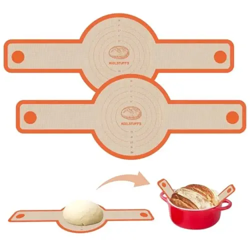 Silicone Bread Sling for Dutch Oven, 2 PCS Non-Stick & Easy Clean Reusable Silicone Bread Baking Mat with Long Handles, Easy to Transfer Sourdough Bread (2Pack Round, Orange) - 1