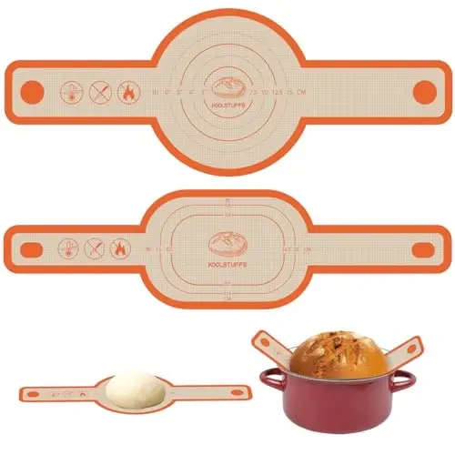 Silicone Bread Sling for Dutch Oven, 2 PCS Non-Stick & Easy Clean Reusable Silicone Baking Mat with Long Handles, Easy to Transfer Sourdough Bread Oval and Round - 1