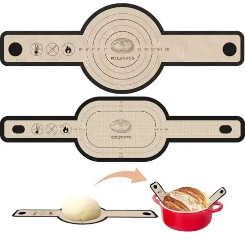Silicone Bread Sling for Dutch Oven, 2 PCS Non-Stick & Easy Clean Reusable Silicone Bread Baking Mat with Long Handles, Easy to Transfer Sourdough Bread (Oval and Round, Black) - 1