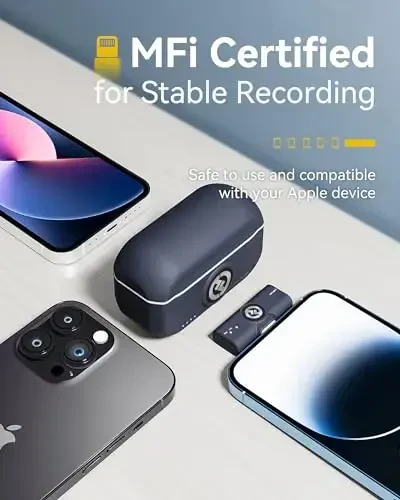 Hollyland Lark M2 iPhone14 va undan past modellari uchun simsiz mikrofon, mini magnit mikrofon, 300 m masofa, Hi-Fi audio, shovqinni bekor qilish, 30 soat foydalanish, video yozuv (2TX + Lightning RX + zaryadlash qutisi) - 5