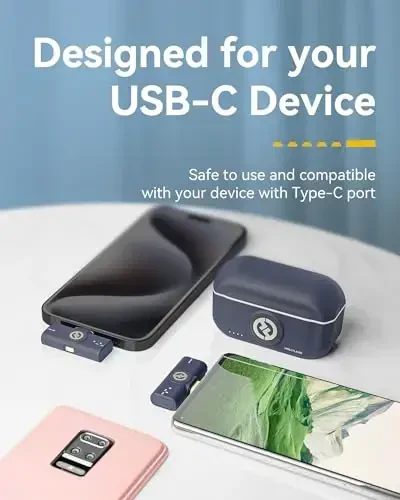 Hollyland Lark M2 iPhone15/16/17&Android uchun simsiz mikrofon, USB C Mini Lapel simsiz mikrofon, 305m masofa, Hi-Fi audio, shovqinni bekor qilish, video yozish, striming uchun 30 soatlik batareya - 1