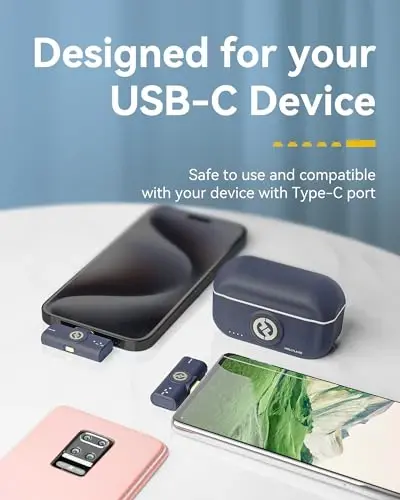 Hollyland Lark M2 iPhone15/16/17&Android uchun simsiz mikrofon, USB C Mini Lapel simsiz mikrofon, 305m masofa, Hi-Fi audio, shovqinni bekor qilish, video yozish, striming uchun 30 soatlik batareya - 1