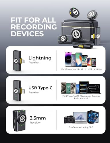 Hollyland Lark M2 Kablosuz Lavalier Mikrofonu iPhone/Android/Kamera/PC/Dizüstü için Lightning/USB-C/Fiş, 48KHz 24Bit, 1000 ft Menzil, Gürültü Engelleyici, 30H Pil Video Kaydı, Yayın - 6