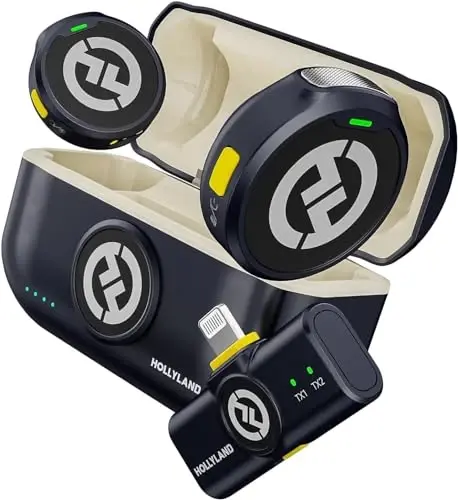 Hollyland Lark M2 Wireless Microphone for iPhone14 & Below, Mini Magnetic Microphone, 300m Range, Hi-Fi Audio, Noise Cancelling, 30h Use, Video Recording (2TX + Lightning RX + Charging Case) - 5