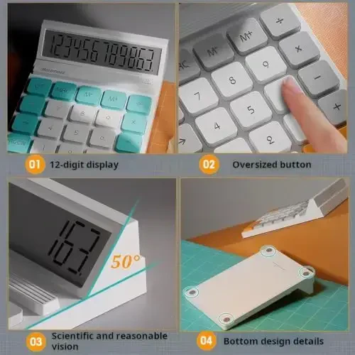 Holotioee 12 Digits Desktop Calculator with Large LCD Display and Sensitive Button, for Home, Office, School, Class and Business, 4 Function Small Basic Calculators for Desk (Blue) - 3