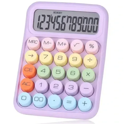 Holotioee Mechanical Pushbutton Calculator,12 Digit Large LCD Display,Big Buttons Easy to Press,Colorful Candy Calculator,Automatic Sleep,with Battery.for Office,School, Home. (Purple) 