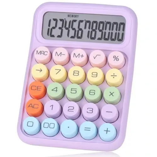 Holotioee Mechanical Pushbutton Calculator,12 Digit Large LCD Display,Big Buttons Easy to Press,Colorful Candy Calculator,Automatic Sleep,with Battery.for Office,School, Home. (Purple) - 1