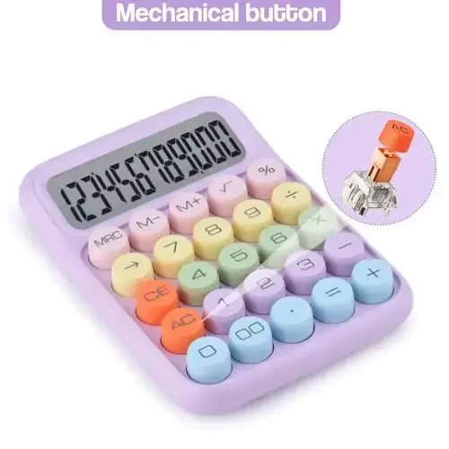 Holotioee Mechanical Pushbutton Calculator,12 Digit Large LCD Display,Big Buttons Easy to Press,Colorful Candy Calculator,Automatic Sleep,with Battery.for Office,School, Home. (Purple) - HOLOTIOEE (1)