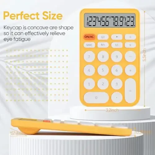 Holotioee Standard Function Basic Calculator,12 Digit Large LCD Display,Bottom Antiskid,for Office, Home, School,Automatic Sleep,with Battery, yellow - 3