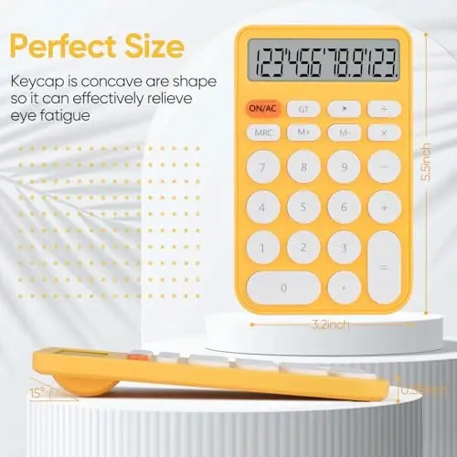 Holotioee Standard Function Basic Calculator,12 Digit Large LCD Display,Bottom Antiskid,for Office, Home, School,Automatic Sleep,with Battery, yellow - 3