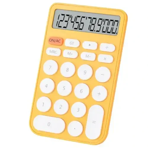 Holotioee Standard Function Basic Calculator,12 Digit Large LCD Display,Bottom Antiskid,for Office, Home, School,Automatic Sleep,with Battery, yellow 