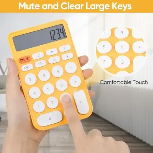 Holotioee Standard Function Basic Calculator,12 Digit Large LCD Display,Bottom Antiskid,for Office, Home, School,Automatic Sleep,with Battery, yellow - 4
