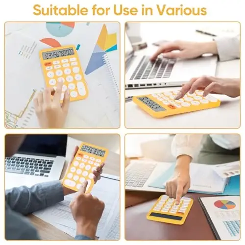 Holotioee Standard Function Basic Calculator,12 Digit Large LCD Display,Bottom Antiskid,for Office, Home, School,Automatic Sleep,with Battery, yellow - 6