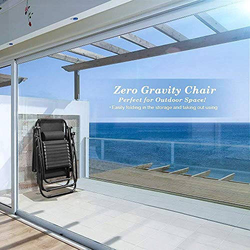 Homall Zero Gravity Chair Patio Folding Lawn Lounge Chairs Outdoor Lounge Gravity Chair Camp Reclining Lounge Chair with Pillows for Poolside Backyard and Beach Set of 2 (Dark Black) - 9