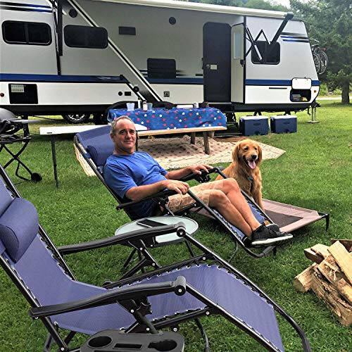 Homall Zero Gravity Chair Patio Folding Lawn Outdoor Lounge Gravity Camp Reclining Lounge Chair with Cup Holder Pillows for Poolside Backyard and Beach Set of 2 (Blue) - 2